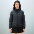 女式新国标90绒简约羽绒纯色女立领女装轻薄款羽绒服女士 M 黑色