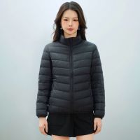 女式新国标90绒简约羽绒纯色女立领女装轻薄款羽绒服女士 XXL 黑色