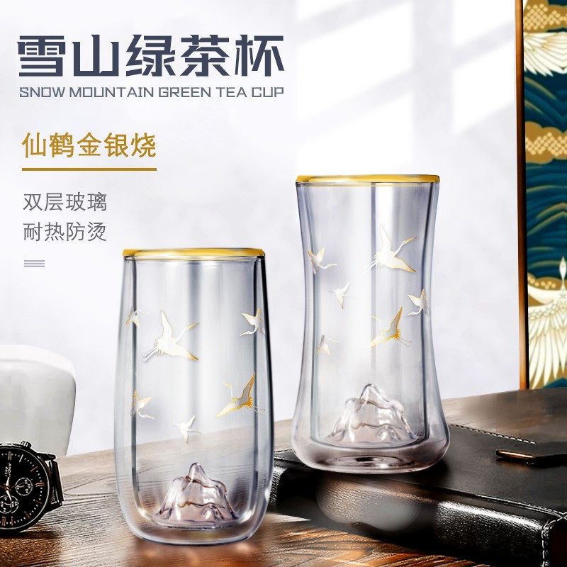 个杯堂 金银烧仙鹤双层对杯