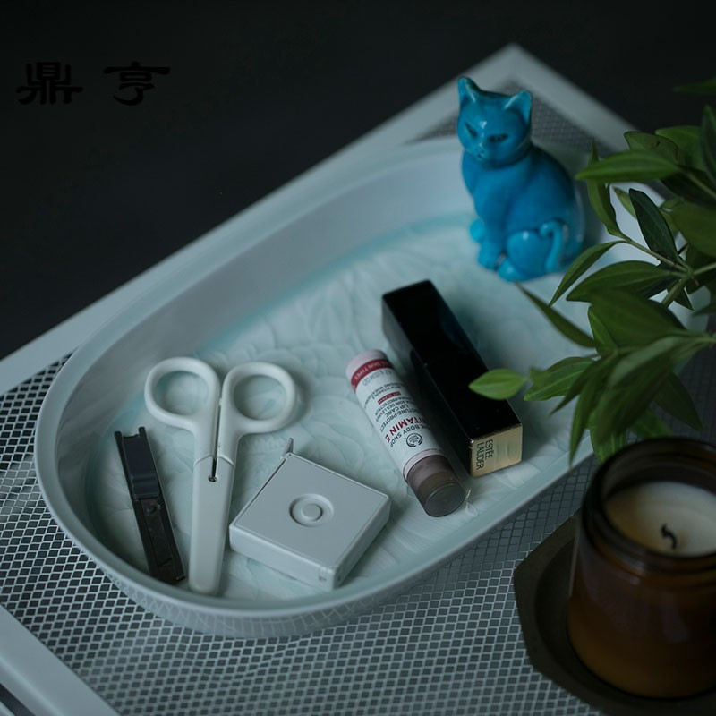 鼎亨纯手工精影青茶盘 牡丹纹陶瓷餐盘景德镇椭圆茶具茶台托盘