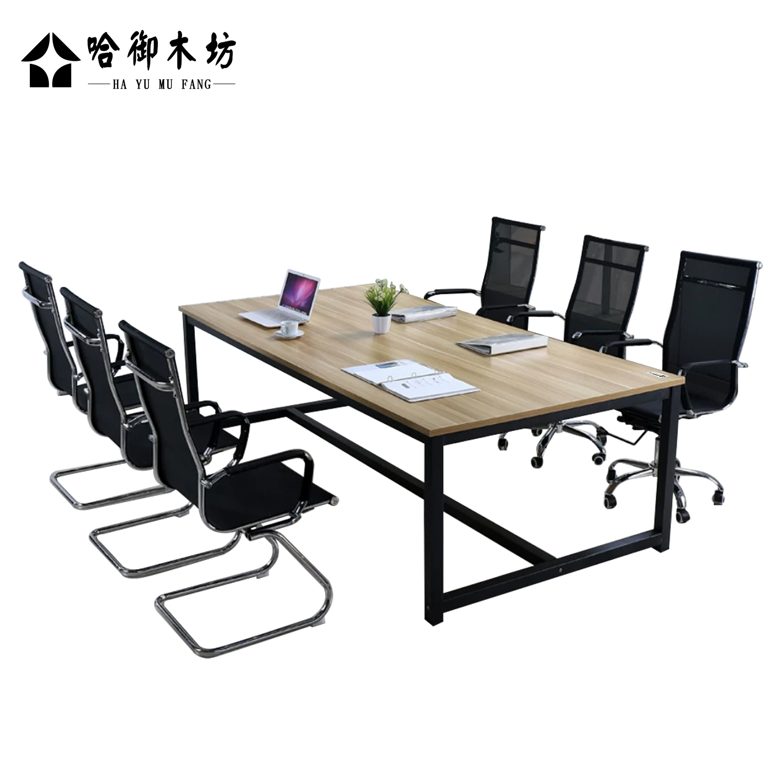 哈御木坊可定制图书室1桌6椅1200*2000*760mm/套高清大图