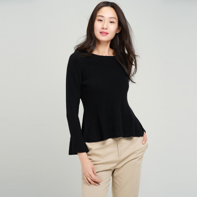 鄂尔多斯ERDOS 秋冬纯羊绒百搭基础圆领单畦羊绒衫女士针织衫/毛衣