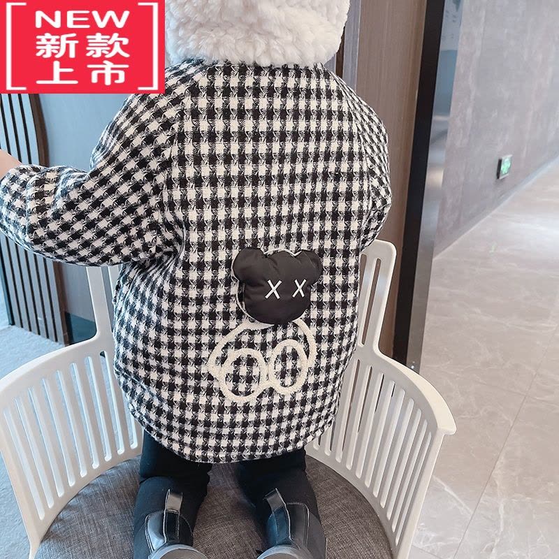 可莉允儿童外套秋冬款2022加绒加厚男童时尚格子棉衣女宝宝休闲洋气棉服图片