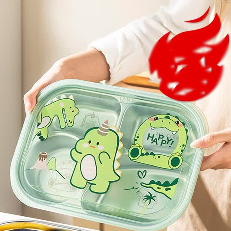 MAXCOOK美厨餐盘4格不锈钢材质带盖卡通萌趣绿龙系列MCFT9200高清大图