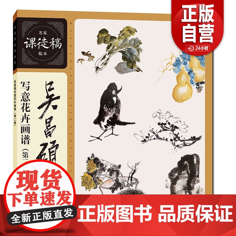 吴昌硕写意花卉画谱(第二版)名家课徒稿临本梅兰竹菊荷花牡丹水仙葫芦枇杷等花卉水墨国画临摹画册画稿集写意花卉绘画临摹 zy高清大图