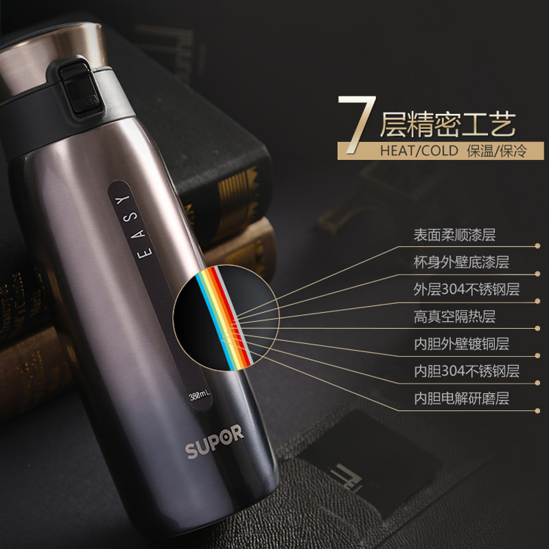 苏泊尔星空304不锈钢保温杯车载杯一键开盖