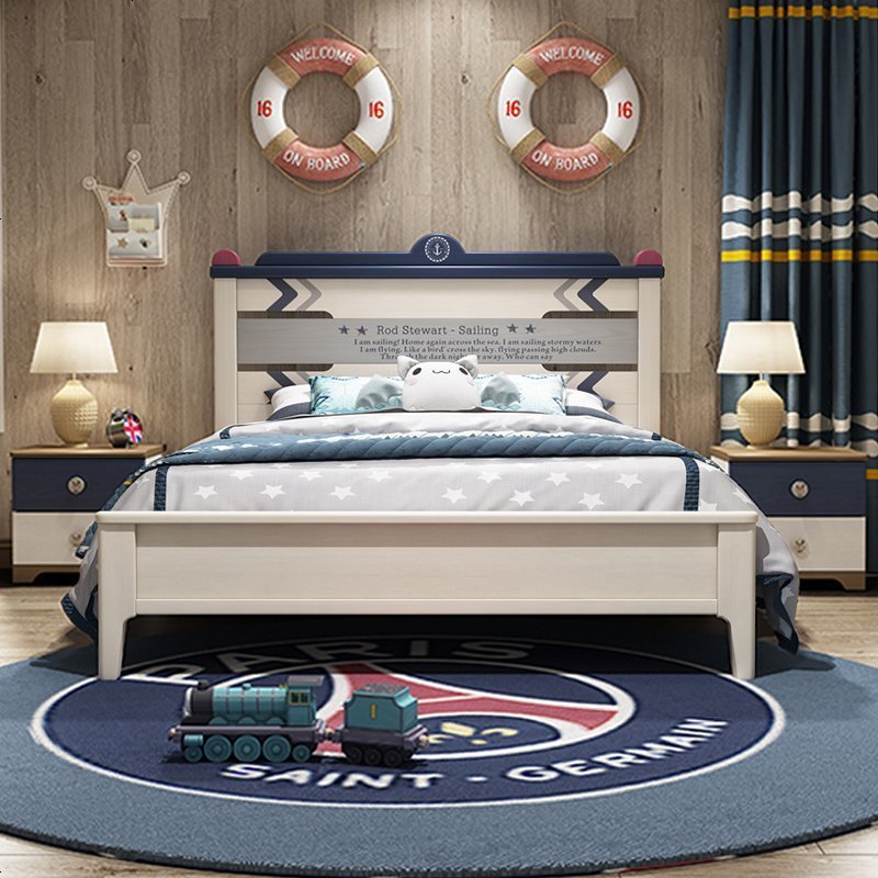 地中海床实木床男孩1.2米1.5米青少年卧室美式单人双人床家用