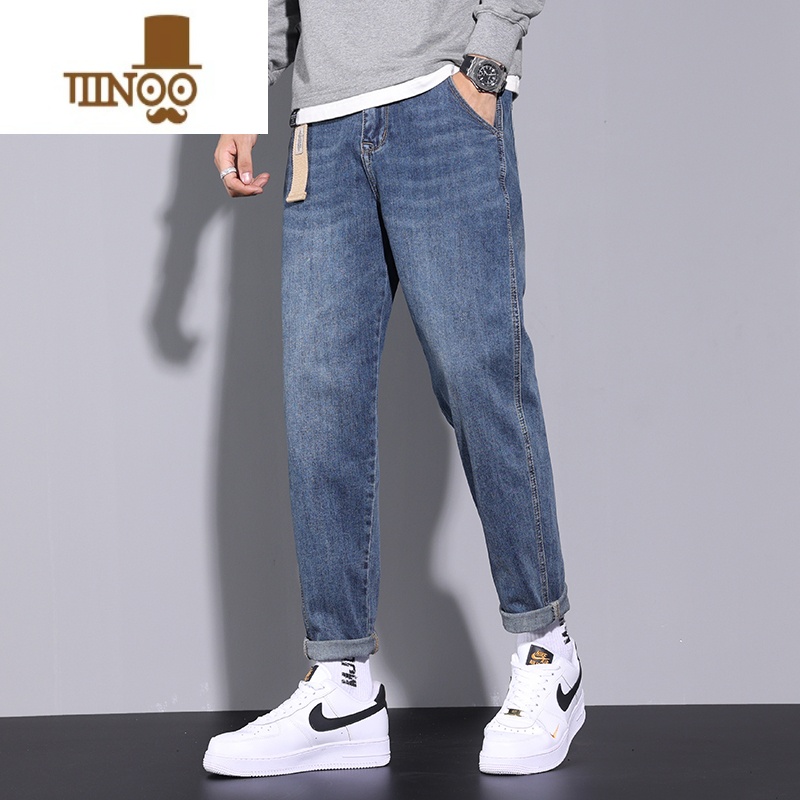 YANXU九分牛仔裤男夏季薄款宽松直筒潮牌痞帅2023新款休闲裤子美式高男高清大图