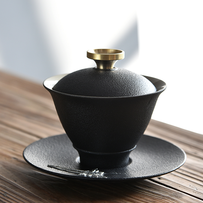 未雨黑陶三才盖碗茶杯 德化白瓷大号陶瓷功夫茶具泡茶器
