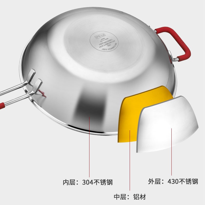 品也江山红三层不锈钢炒锅32cm PYL-CG032高清大图