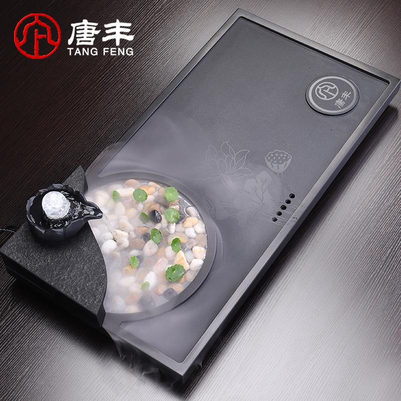 家柏饰(CORATED)乌金石茶盘套装流水雾化泡茶台简约家用石头一体整块功夫茶海高清大图