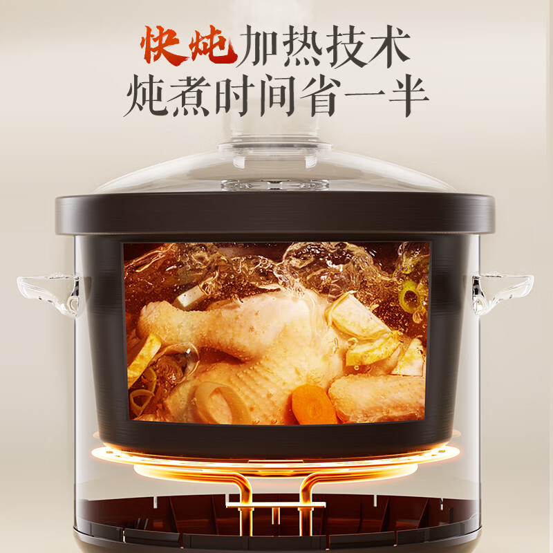 苏泊尔(SUPOR)电炖锅紫砂锅4L/升大容量煲汤锅养生锅煮粥锅电砂锅家用智能预约电炖盅熬粥紫陶内胆DG40YC872高清大图