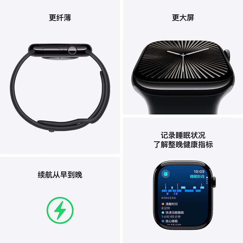 苹果智能手表 Watch Series 10 42mm GPS版 M/L 亮黑色高清大图