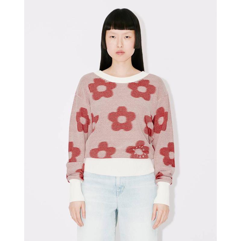 高田贤三(Kenzo)女运动针织衫圆领带图案撞色边宽松百搭休闲长袖高清大图