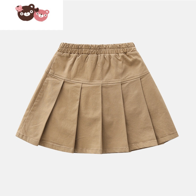 绿彩虹光卡其色女童短裙校服夏季百褶裙防走光儿童小学生薄款半身裙裤