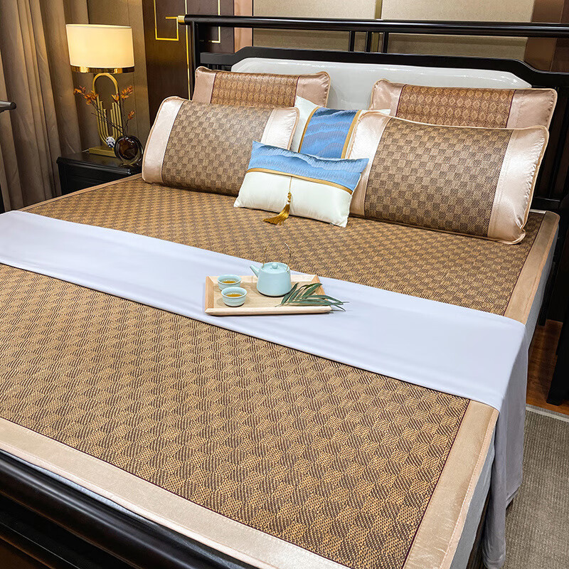 约克罗兰 夏季凉席印尼经典藤席三件套 清凉席子枕套YL1502 经典格 180*200cm