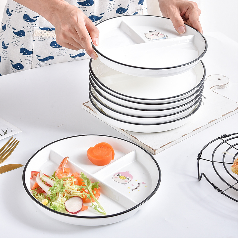 陶瓷分格盘家用早餐盘三格盘分餐盘水果拼盘可爱早餐盘