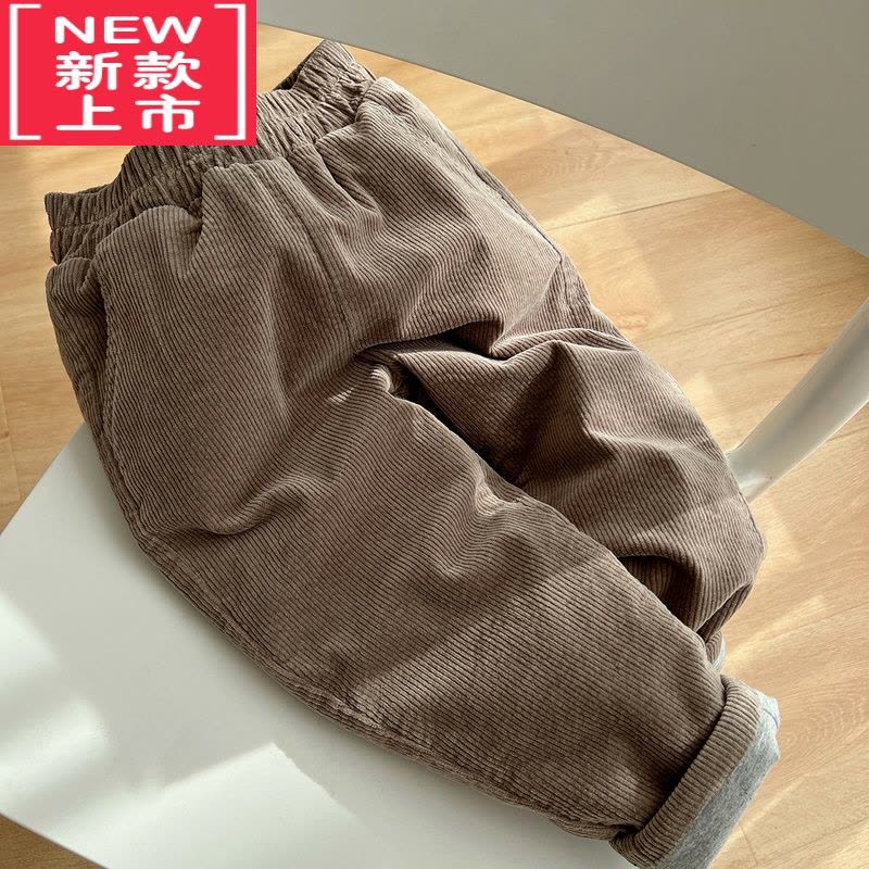 可莉允儿童灯芯绒加厚棉裤 男女童夹丝绵条绒长裤 保暖哈伦裤 冬季童装保暖裤图片