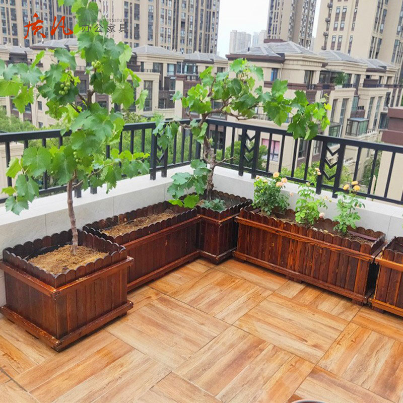 质凡防腐木花箱碳化木花盆长方形户外花槽柜 1000*400*500mm(不含安装)