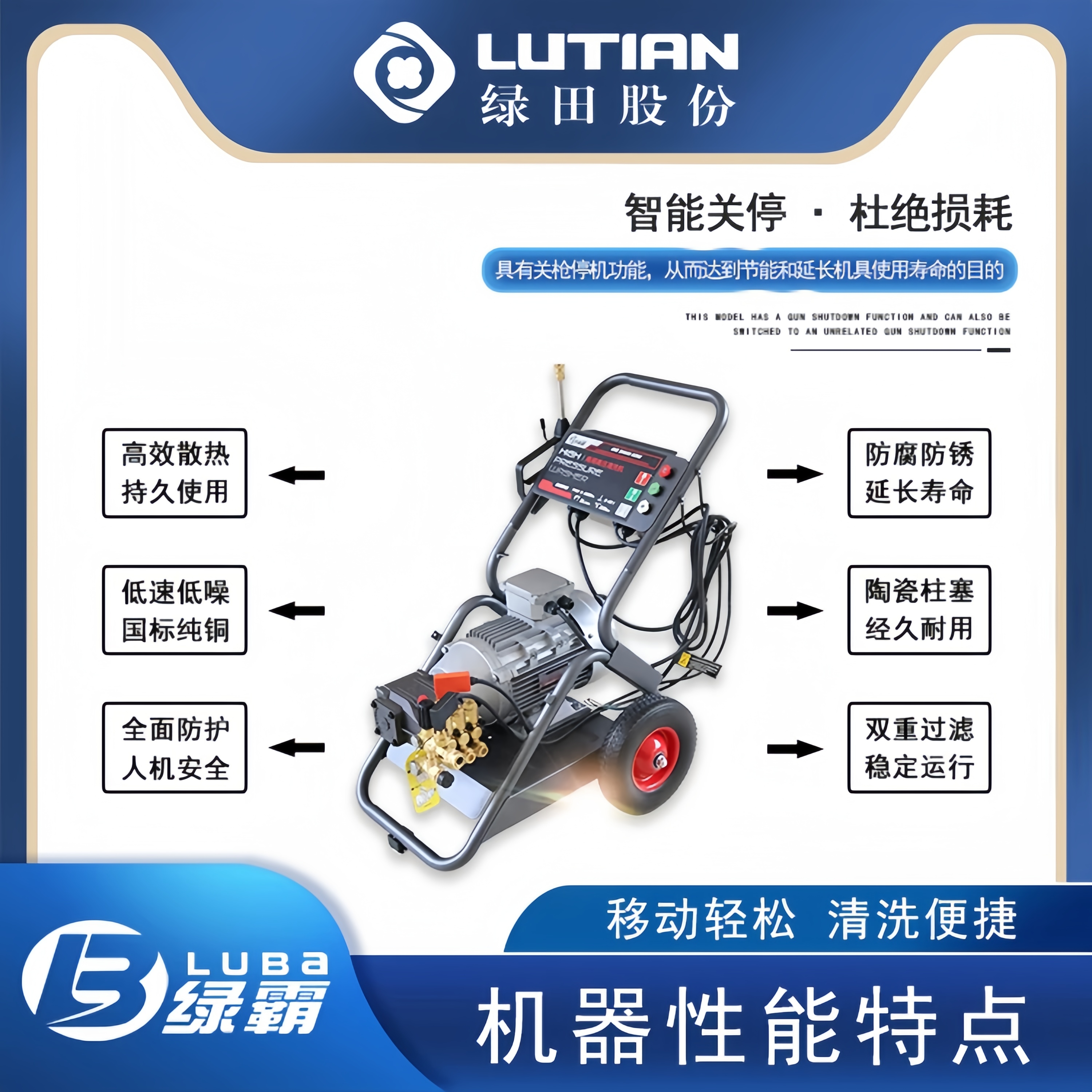 绿霸虎鲨SHARK-S17.5G/3.5KW单相高压清洗机关枪停机工业商用洗车养殖高压高清大图