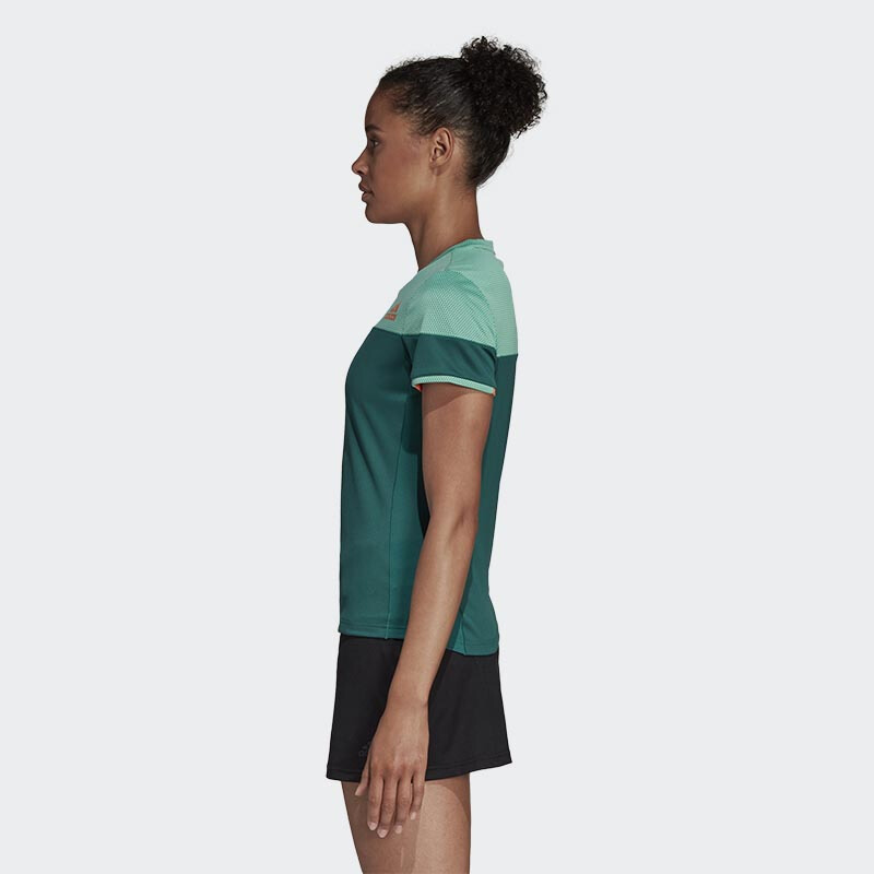 阿迪达斯 (adidas)春夏羽毛球短袖男女款圆领T恤休闲运动短袖针织速干透气情侣款运动短袖 女款绿色短袖CW707