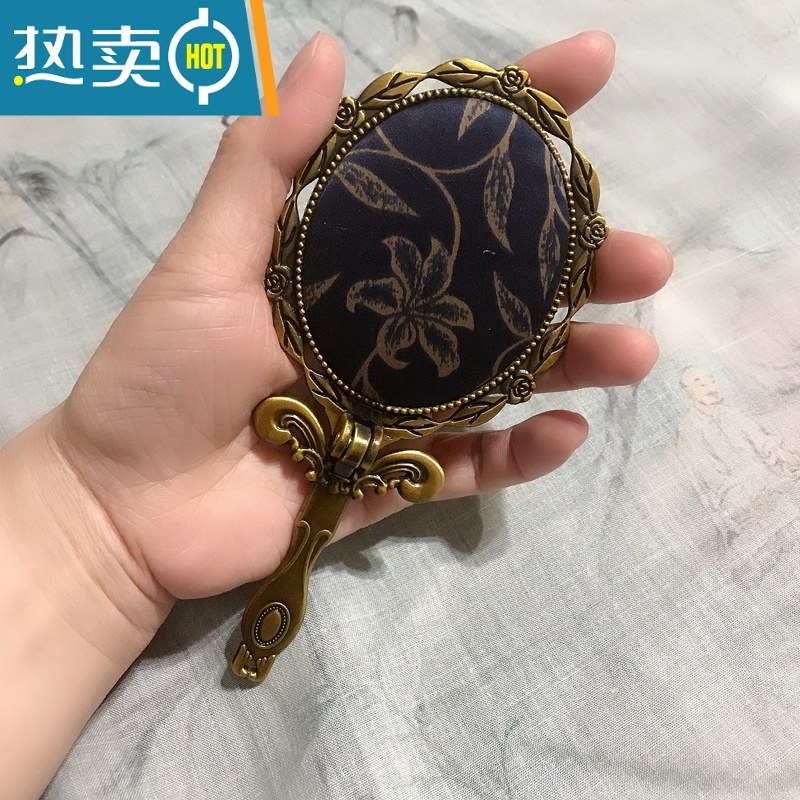 敬平手持镜子带柄香云纱手工布艺便携桌面可立中式复古折叠随身小镜子便携式用镜 23高清大图