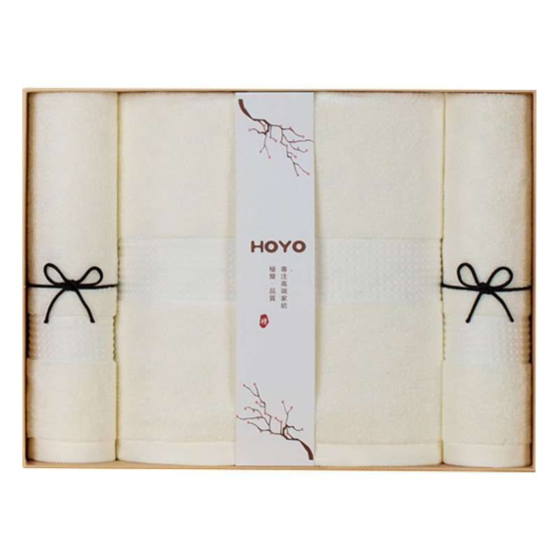 HOYO毛浴套装乳白色JP8045亲肤不粗糙精梳丝光棉3件套