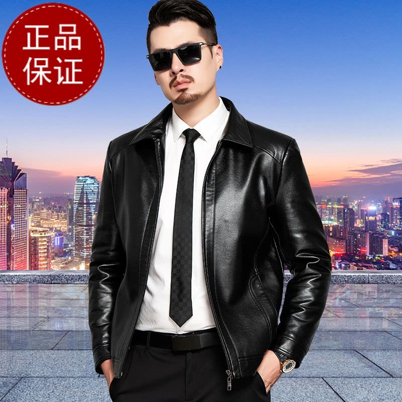 免费试穿 海宁真皮皮衣男翻领绵羊皮夹克春秋季外套男中老年爸爸装皮夹克男海宁真皮绵羊皮图片