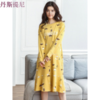 睡裙女秋纯棉中裙韩版长袖大码睡衣清新中长款家居服春秋季可外穿