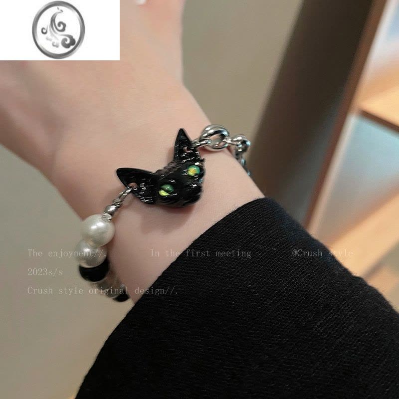 JiMi暗黑德文!黑咪珍珠拼接手链女潮ins小众设计感高级闺蜜手饰图片