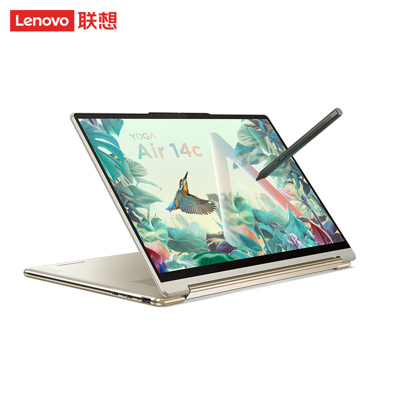 联想Yoga Air14c 2022 14英寸轻薄可翻转笔记本电脑(12代i7-1280P 16G 1TB 2.8K 90Hz OLED 广色域 触控屏 取色笔)曦光金高清大图