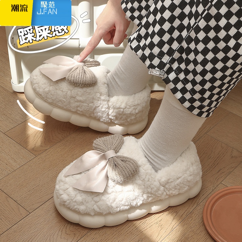聚范毛毛棉拖鞋女士冬季包跟2023新款加绒防滑保暖室内家居月子棉鞋女高清大图