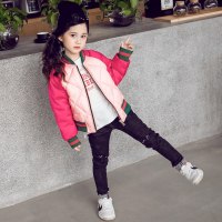 花样童依童装女童棉衣2018冬季新款韩版中大童棉服加厚面包服棉袄短款外套 130cm(130码建议身高115-125CM穿) 粉色