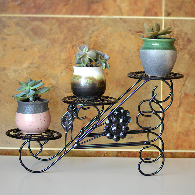 工匠时光欧式铁艺小花架迷你多肉桌面花盆架整装多层客厅绿植置物架