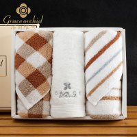 洁丽雅·兰(grace orchid)毛巾精品绣花提花纯棉毛巾礼盒套装26*21*5cm 三条装A0337