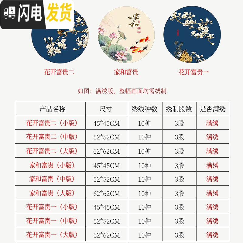 三维工匠十字绣简单绣小件花开富贵欧式清新客厅卧室立体印花满绣2019新款 花开富贵一(小版)[45*45CM]