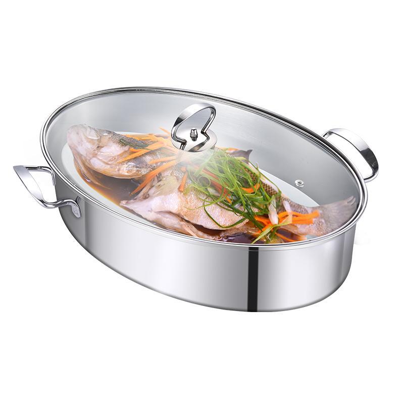 蒸鱼锅蒸鱼家用不锈钢蒸锅加厚1层单层大号椭圆炖鱼锅专用不锈钢蒸鱼