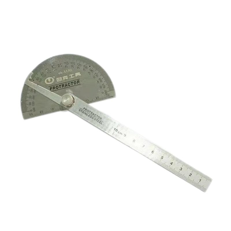 欧克 Ouke不锈钢角度尺量角器角度规180度调整式半圆分度规角尺150mm OK-1132高清大图