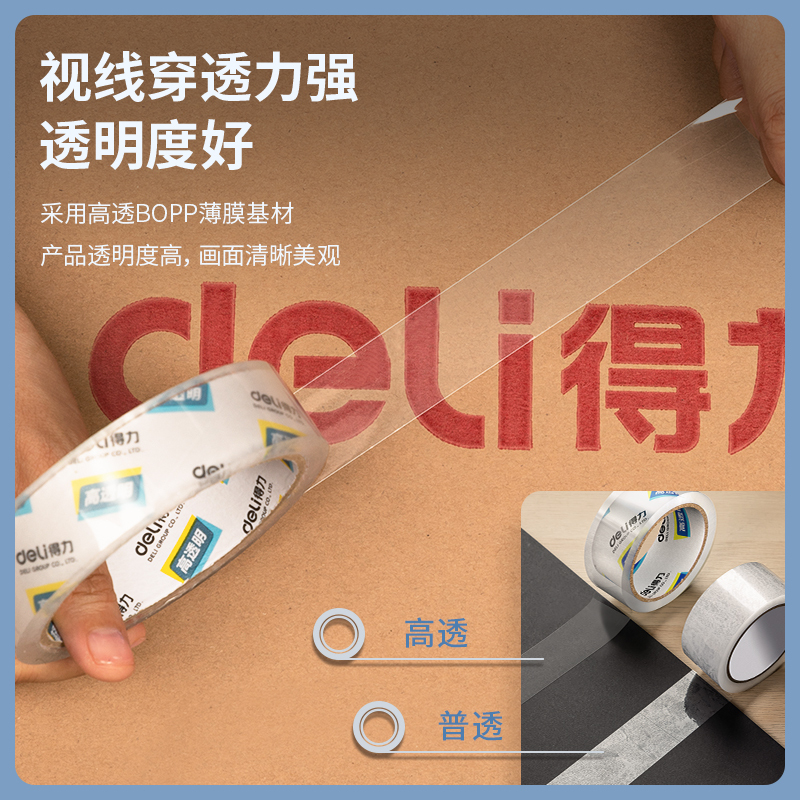 得力(deli)30133透明封箱胶带12卷/筒 24mm*60y 胶布胶纸 封箱器胶带 快递打包封口胶带 黏胶用品