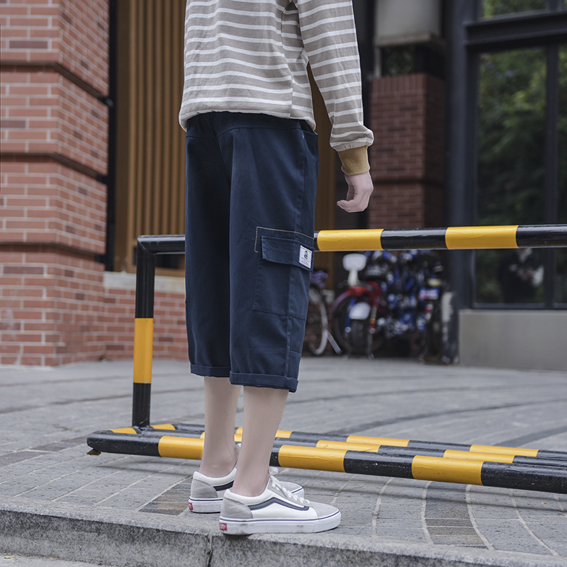 个性夏款潮男男士港风休闲七分裤韩版时尚学生宽松百搭工装短裤子
