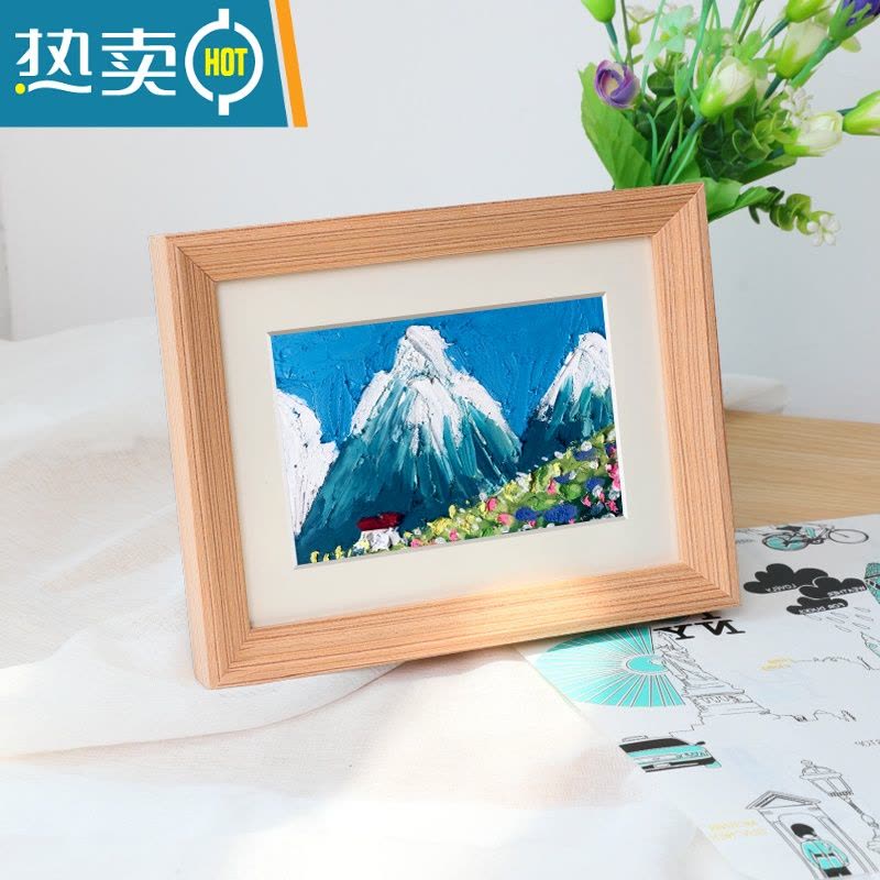 敬平实木正方形油画棒画框装裱油画作品框a5摆件迷你装饰小相框摆台 木纹色 10寸[内径20.3*25.4]挂摆[不含卡纸图片