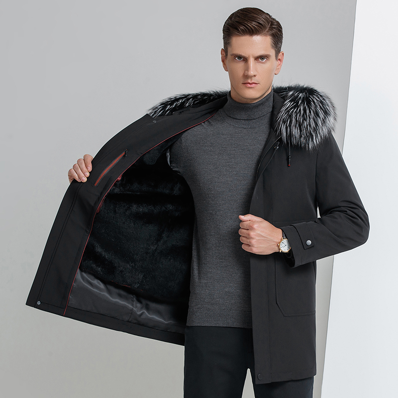 领皮草外套男中长款派克服男整貂内胆皮草大衣黄金貂绒男士外套尼克服