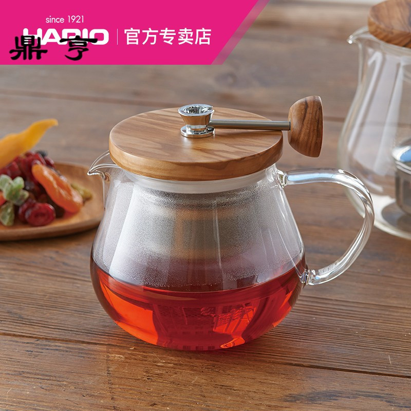 鼎亨日本原装进口茶壶日式耐热玻璃泡茶壶木质盖玻璃茶壶茶具TE