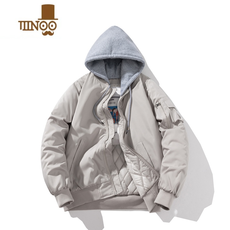 YANXU加厚棒球服男女棉服潮牌夹棉飞行员夹克棉衣宽松上衣情侣外套 4XL170-180斤 米色冬季夹棉可脱卸帽