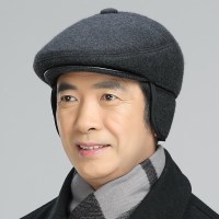 NBUSMK中老年人帽子男士秋冬天鸭舌帽老人老年前进帽冬季护耳毛呢爸爸帽深灰色