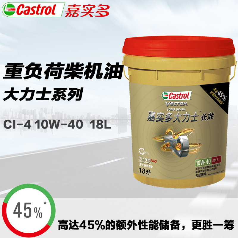 嘉实多(Castrol)润滑油大力士长效柴机油CI-4级10W-40柴油发动机10万公里更长使用寿命18L