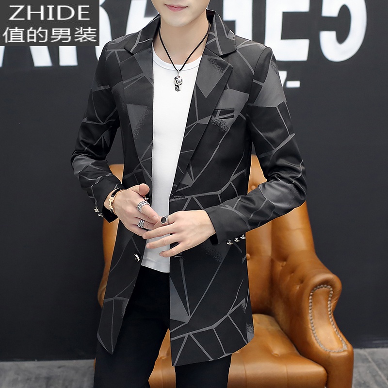 SUNTEK中长款风衣男2020新款秋季韩版潮流修身帅气学生西装外套个性西服风衣高清大图