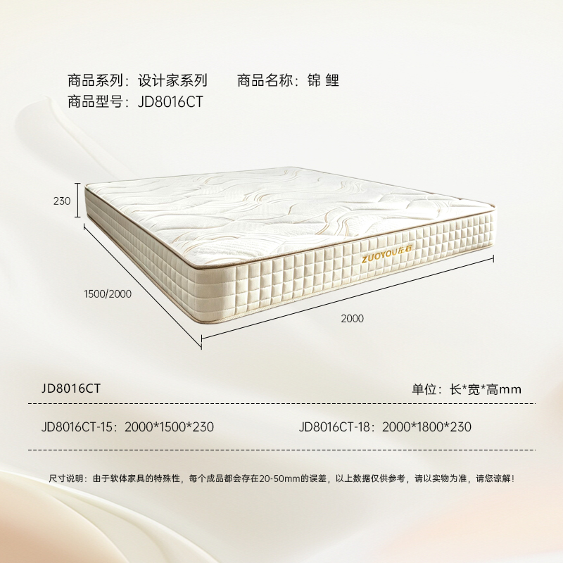 左右弹簧床垫2000*1800*230mm软硬适中独立弹簧支撑透气舒适无需安装卧室家居优选高清大图