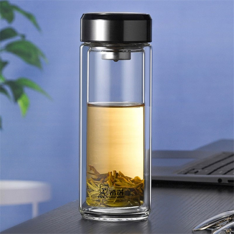 玻璃杯双层带盖直身杯子360ml视频