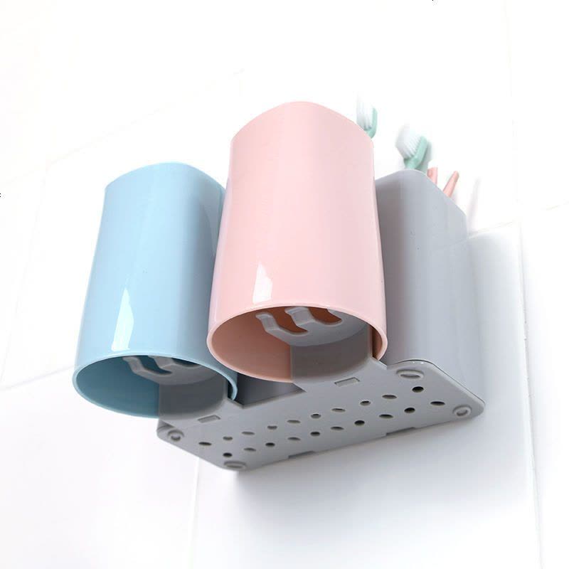 多规格牙刷架子洗漱套装带杯子壁挂式免打孔无痕粘贴挂钩漱口杯座 四口之家[2+2]牙刷架图片